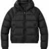 Black Hooded Puffer Jacket with Zippered Pockets