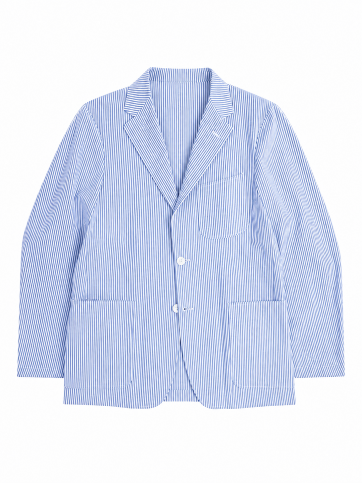 Blue and White Pinstripe Blazer with Notch Lapels