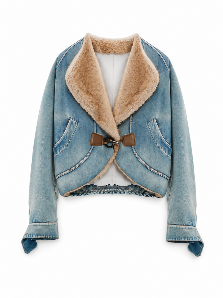 Light-Wash Denim Jacket with Faux-Fur Lining