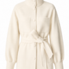 Cream Belted Jacket with Stand Collar and Patch Pockets