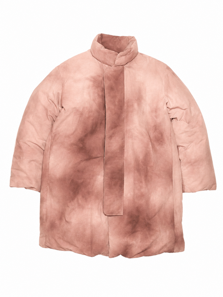 Dusty Pink Tie-Dye Longline Puffer Coat