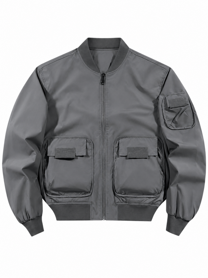Grey Boxy Bomber Jacket with Raglan Sleeves