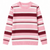 Pink White Burgundy Striped Crew Neck Sweater