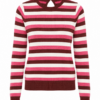 Pink White Brown Striped Keyhole Back Sweater