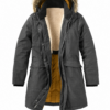 Charcoal Hooded Parka with Faux Fur Trim