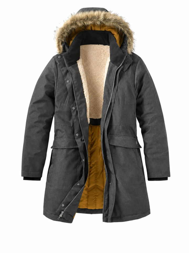 Charcoal Hooded Parka with Faux Fur Trim