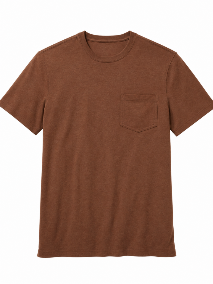 Brown Heathered Crew Neck T-Shirt with Chest Pocket